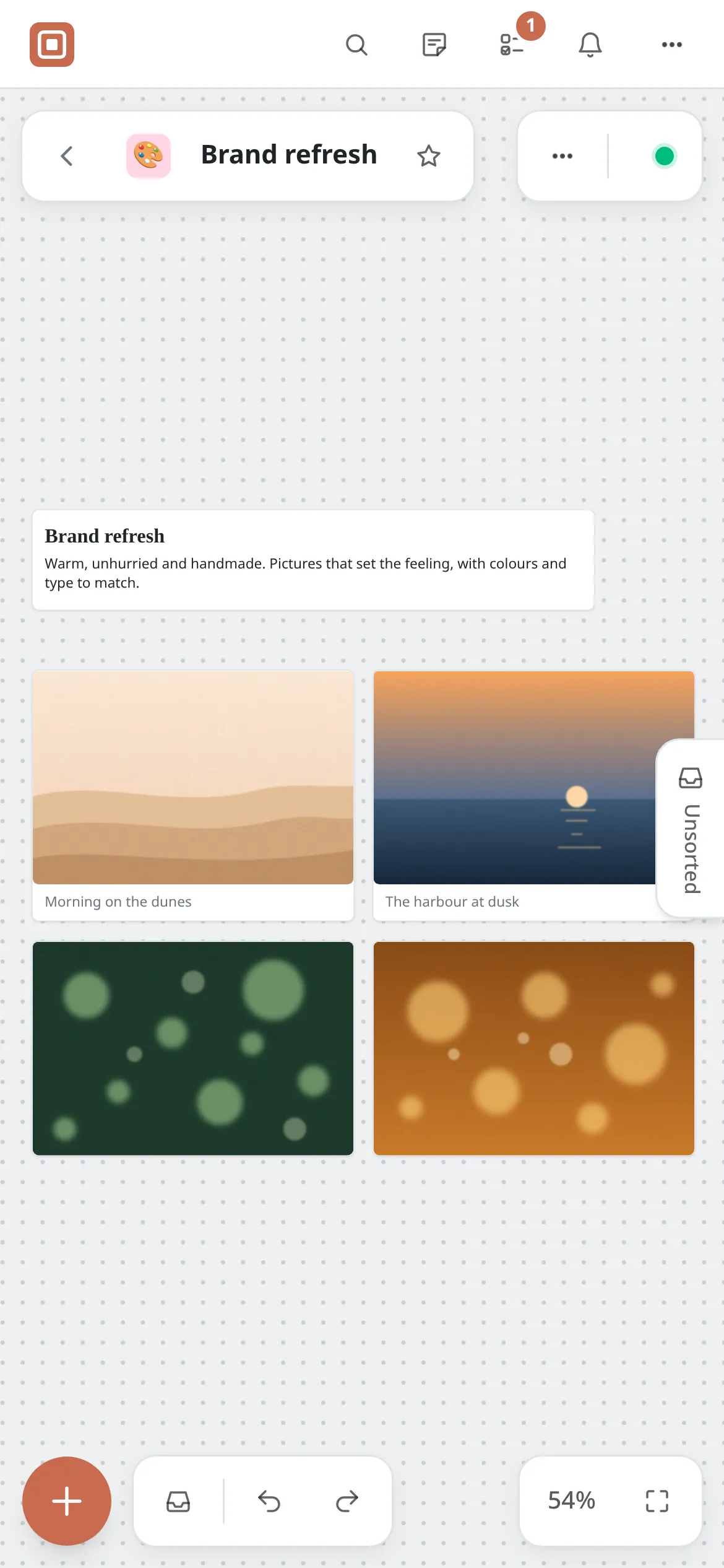The Brand refresh moodboard on a phone.